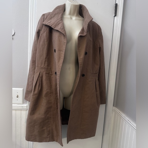MNG by Mango Women’s L Brown Double-Breasted Military Trench Coat Jacket Chic - Picture 8 of 11